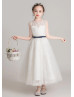 Beaded Ivory Lace Tulle Tea Length Flower Girl Dress